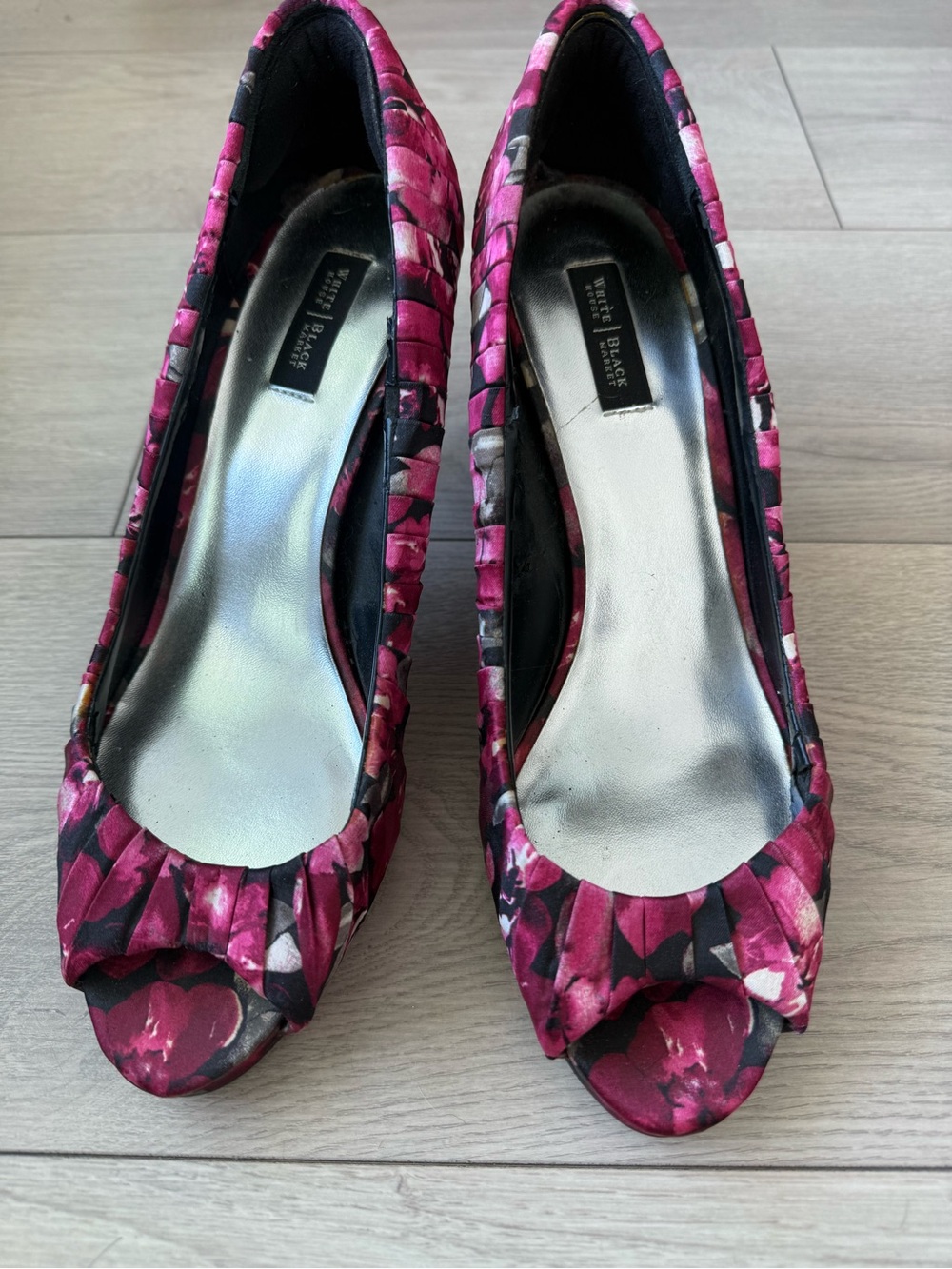 White House Black Market Pink Floral Peep-Toe Heels